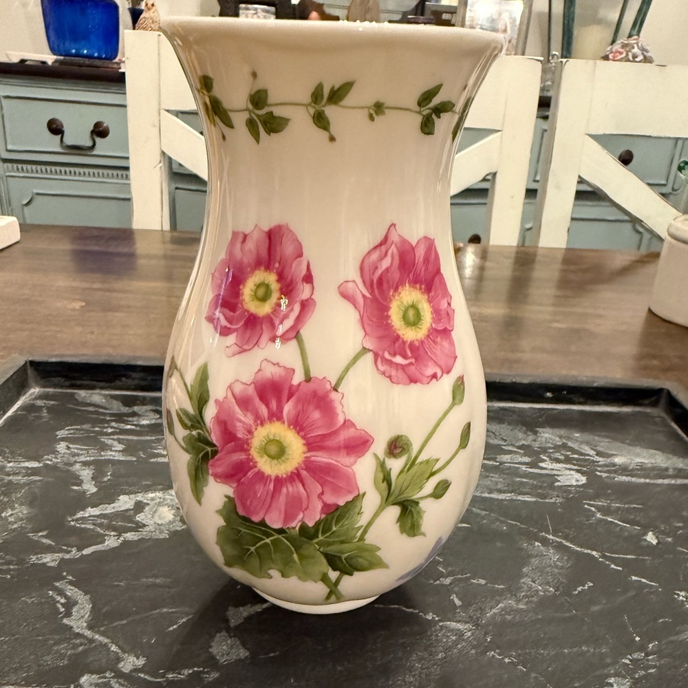 Sonoma Ceramic Vase with Pink Floral and Green Vine Design